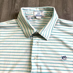 Southern Tide Polo Shirt Men's Size XL Blue White Striped Embroidered Golf